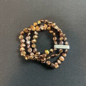 Honora Pearl 3 Strand Bracelet 925 Sterling Stretchy Brown
